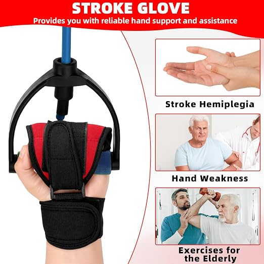 Stroke Hand Rehabilitation Glove, Finger Splint for Anti-Spasticity Training to Aid Hemiplegia and Grip Weakness in Elderly Patients (Red)