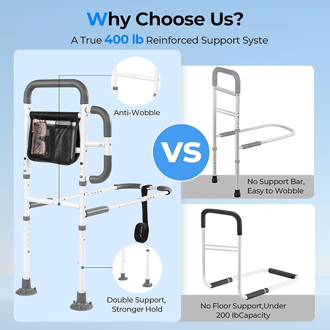 Bed Rails for Elderly Adults Safety, ASTM Tested 400 LBS Bed Assist Rail with Side Assist Handle, Ergonomic Foam Grip, Bed Cane for Seniors, Adjustable Height Thickened Carbon Steel Frame (White)
