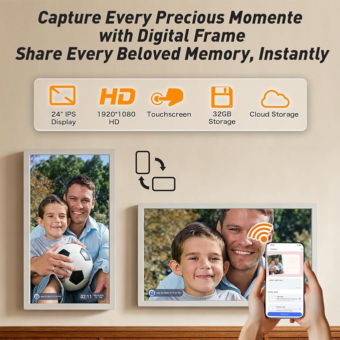 27" Digital Picture Frame Electronic-Calendar-WhiteBoard-Schedules – eCalendar FHD Touchscreen Display, Meal Planner, Auto-Sync Online Calendars, Chore Chart, Star Rewards, Wall Mount, Gifts for Mom