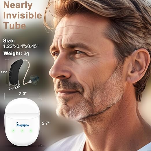 Banglijian BL04RD OTC Hearing Aids for Seniors - Rechargeable RIC Receiver in Canal Design, 16-Channel Clear Sound with Intelligent Noise Cancelling & Lower Distortion, Easy Operation (Pair, Black)