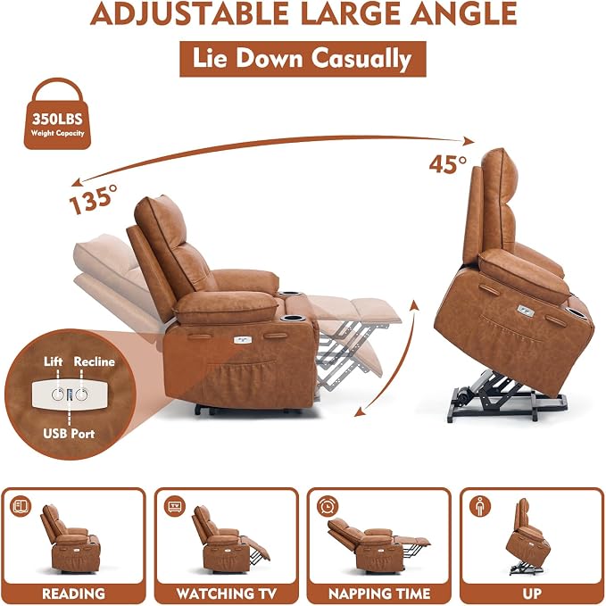 Power Lift Chair for Elderly,Electric Recliner Chair with Vibrating Massage & Heating,Living Room Chair with Thickened armrest,USB Ports,2 Cup Holders