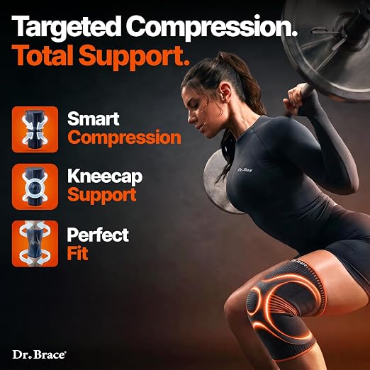 DR. BRACE Elite Compression Knee Brace for Women & Men, (2-Pack) Knee Support Compression Sleeve, Workout Sports Knee Braces for Meniscus Tear, ACL & Arthritis Pain Relief - Check Size Guide Video (Mars, Large)
