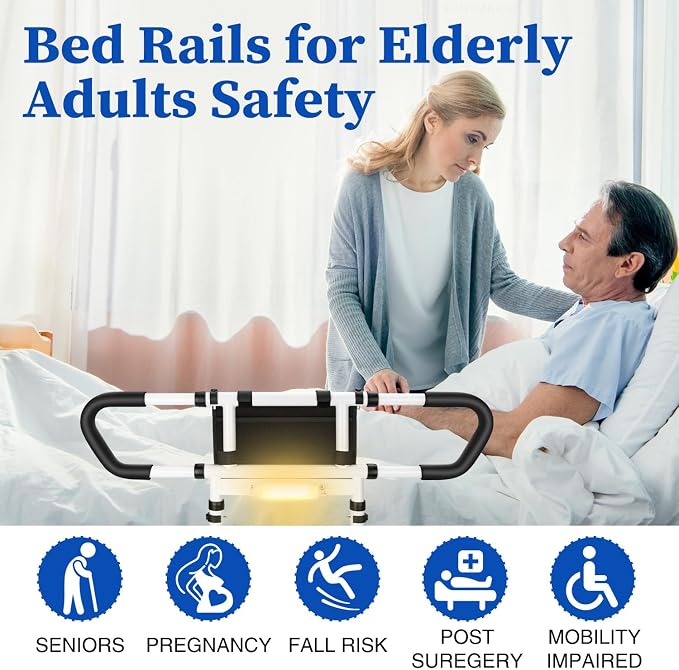 Bed Rails for Elderly Adults, Bed Handrails Grab Bar with Pouch | Fits Twin/Full/Queen/King. Heavy-duty steel, 400-lbs. Non-slip grip. Tool-free install either side. Ideal for seniors
