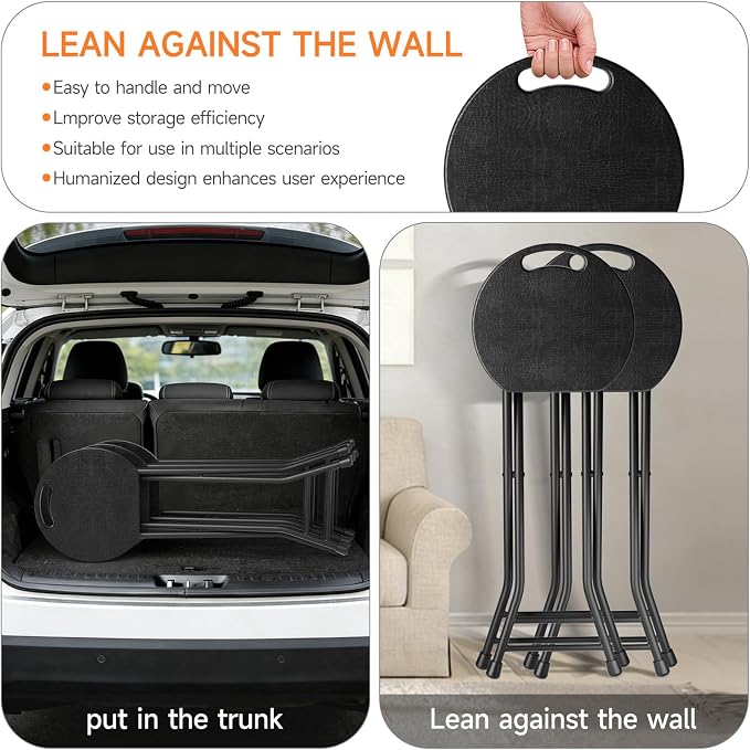 LEDLAY24 Inch Folding Stool with Handle - 500LBS Capacity Portable Foldable Stool with Non-Slip Feet, Heavy-Duty Steel & Plastic Collapsible Stool for Indoor Outdoor Use, Black