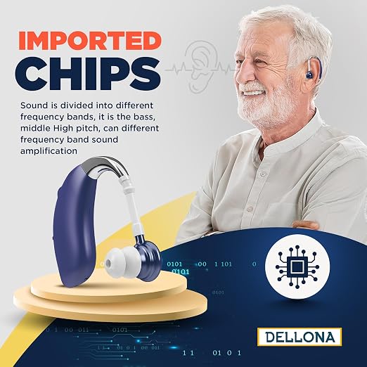 DELLONA High-Performance Hearing Aids for Seniors, OTC Rechargeable Hearing Aid for People with Severe Hearing Loss with Intelligent Noise Reduction (Pair), 4 Modes - Comfortable Hearing Aid devices for elderly, Over The Counter Hearing Aids (Blue - C)