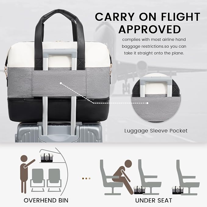 LOVEVOOK Weekender Bag for Women, Large Duffle Bag for Travel with 2 Packing Cubes, Carry on Overnight Bag with Shoe Compartment, Mom Hospital Bags for Labor and Delivery