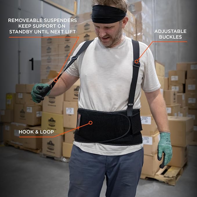 Ergodyne ProFlex 1400UN Back Support Belt, 8.75" Spandex, Universal Size, Fits Waist 28"-46 inches, Black