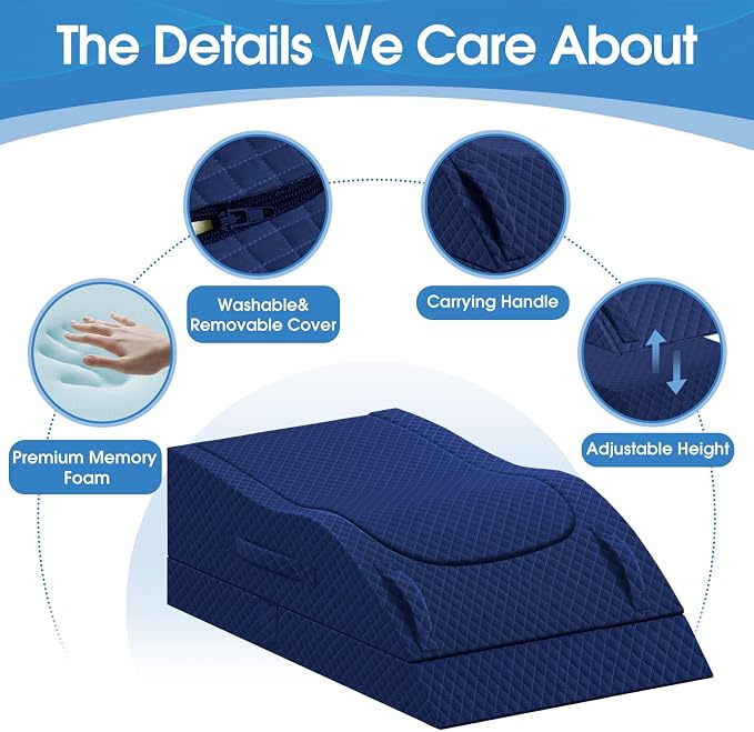 TranquilRelax Leg Pillow, Leg Elevation Pillow with Pad and Memory Foam, Height Adjustable Bolster Pillow for Legs, Leg Pillow Elevation Blood Circulation, for Post-Surgery, Full Blue