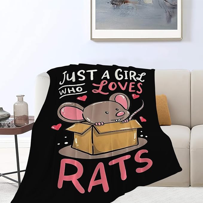 Just A Girl Who Loves Rats Blanket Soft Cozy Mouse Rat Plush Throw Blanket Warm Animal Flannel Fleece Stuff Decor Blanket Gifts for Lover Teens Kids Girls Boys Women Adults Bed Travel 50"x60"