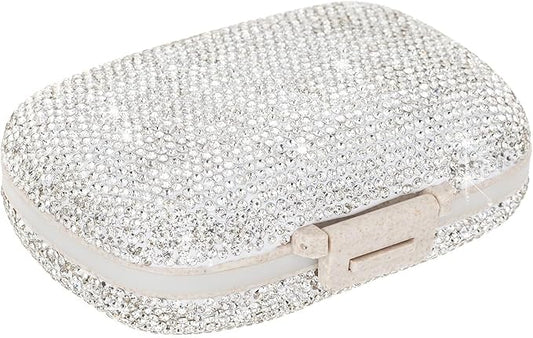 Medicine Organizer 8 Compartments Portable Travel Pill Organizer Crystal Small Pill Box Weekly Pill Container Daily Pill Holder Case for Vitamins,Cod Liver Oil, Supplement(Silver)