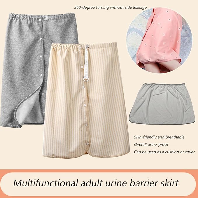 Yodilala Unisex Full Open Adult Diaper Skirt, Waterproof, Adjustable, Reusable Incontinence for Adults, Elderly, Children(Grey,M)