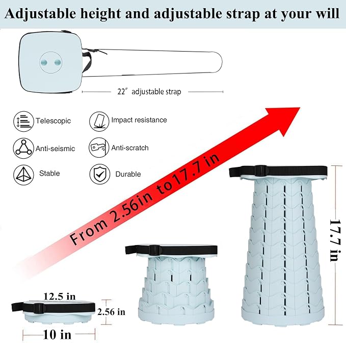 Fishboy Upgraded Collapsible Stool, 400lbs Max Weight, Lightweight But Sturdy, Portable Retractable Folding Telescoping Foldable Camping Stool for Adults Outdoor Fishing Hiking BBQ