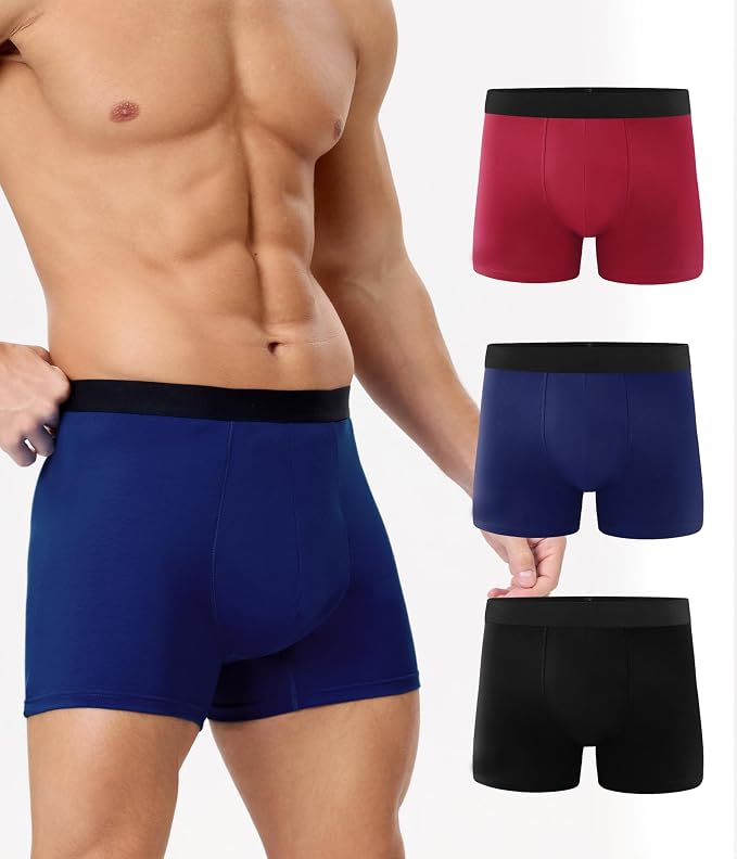 YESWEL Men's Incontinence Underwear, Leak Proof Washable Reusable Cotton Boxer Brief, Heavy Flow Bladder Leak 3 Pack (Multicolor, Large)