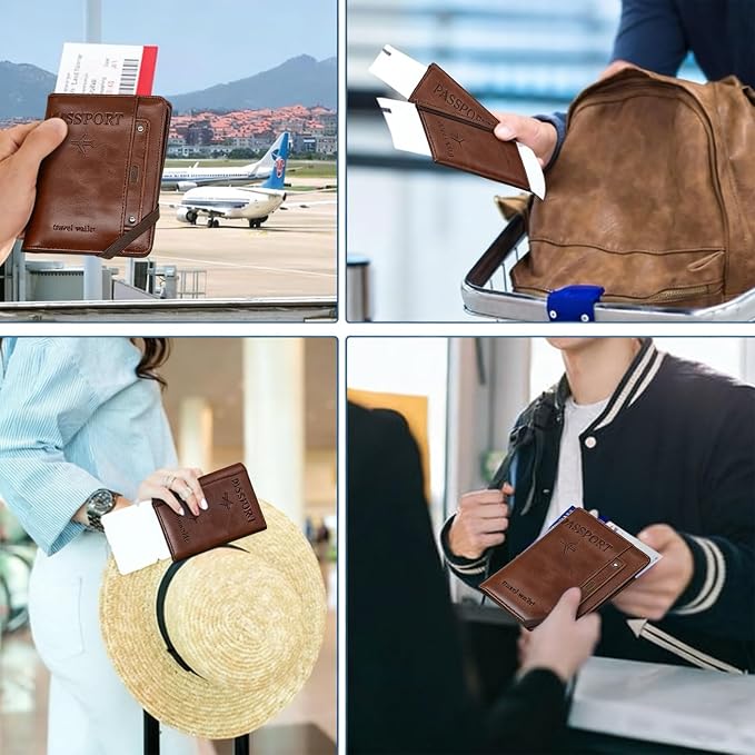 RFID Passport Wallet, RFID Passport Holder for Wallet, Essential Travel Anti-Theft Wallet Storage Case, Anti-Theft Protective Case,Coffee