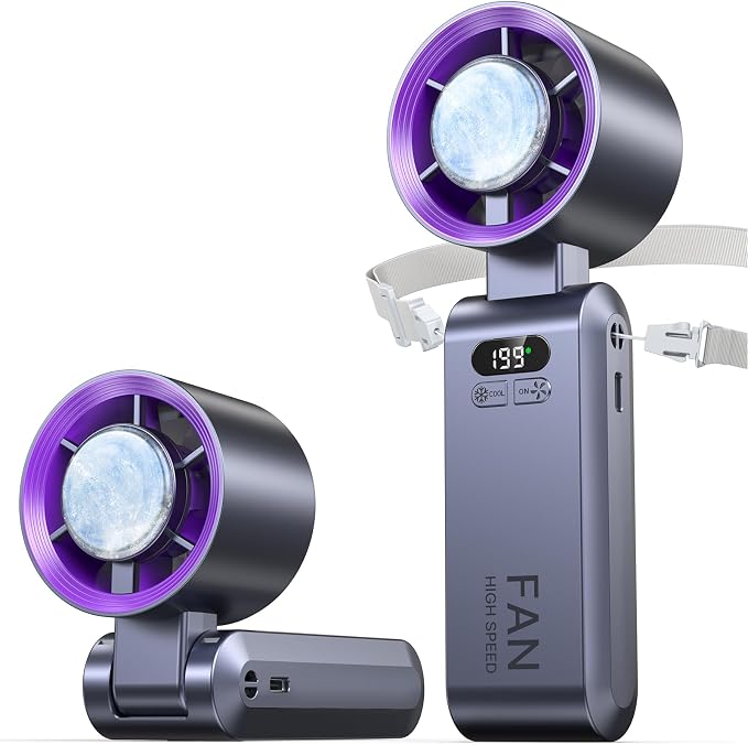 Handheld Portable Turbo Fan with Ice Cooler, Speed (1-199) Rechargeable Personal Fan[20000 RPM] Small Pocket Fans for Travel/Outdoor/Home/Office, Purple