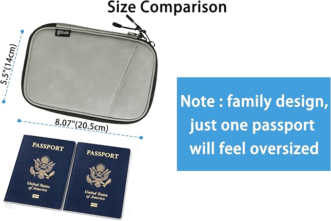 Lagre family passport holder for 4 multiple passport bag for travel passport cover rfid blocking for women waterproof wallet with zipper airtag passport case for men (pattern gray)