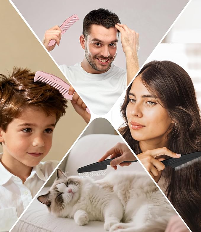 Dandruff Comb Removal 2PC Hollow Fine Tooth Scalp Detox Hair Care Tool Pink | Build up Flake Lice Comb, with Gift Box, Stainless Steel Teeth, Self Cleaning, Button Release, Scalp Massage, Women Men Kids