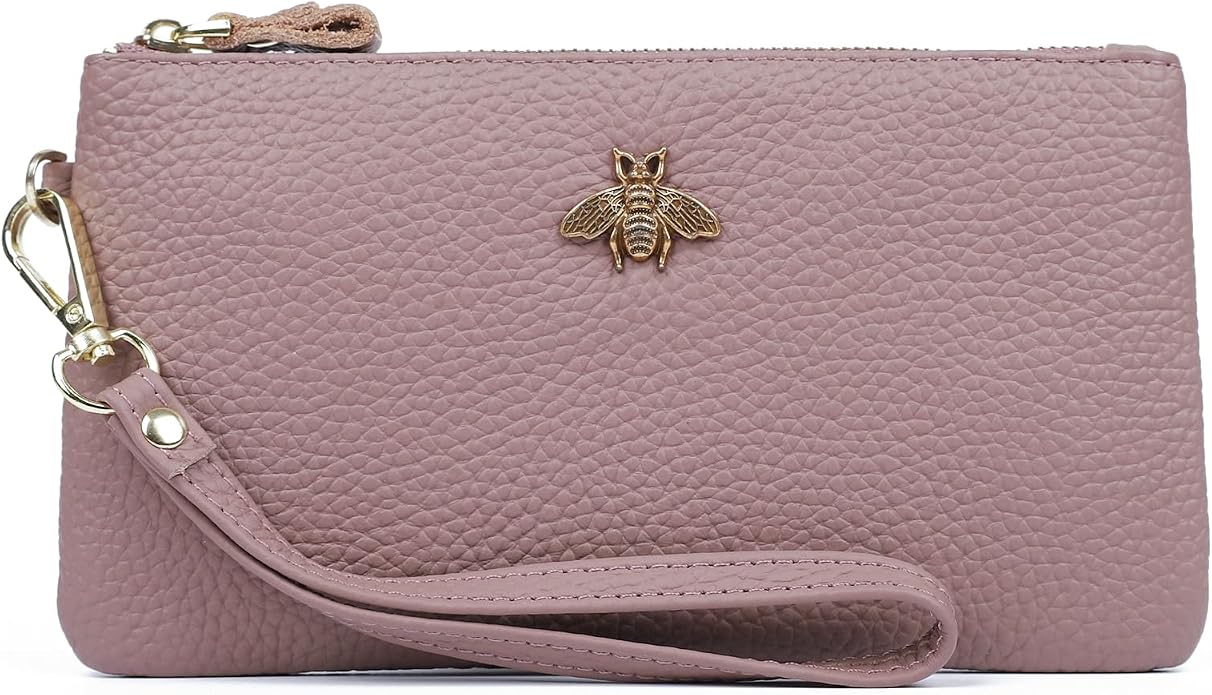 imeetu Wristlet Wallets for Women, Wristlet Clutch Purse, Phone Wallet | Genuine Leathe Wallet Women, Lightweight Water-resistant Long Wallet with Wrist Strap, Zip Coin Pocket, Gift Box, Bee Decor