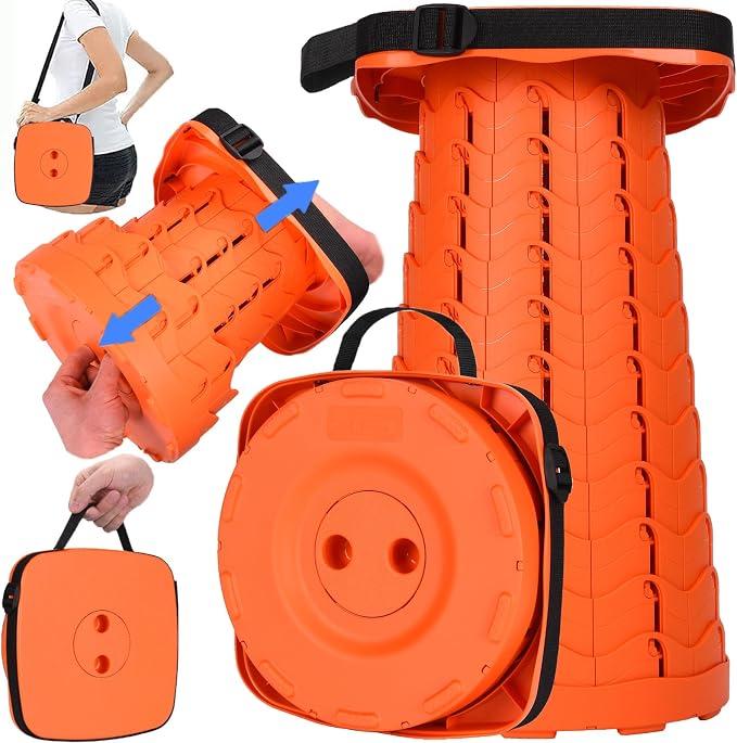 Fishboy Upgraded Collapsible Stool, 400lbs Max Weight, Lightweight But Sturdy, Portable Retractable Folding Telescoping Foldable Camping Stool for Adults Outdoor Fishing Hiking BBQ