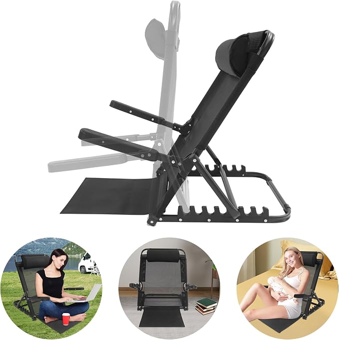 Lifting Bed Backrest, Oxford Cloth Backrest Chair 8 Gears Adjustable Armrest Sit up Back Rest for Read Watch TV Eat Black