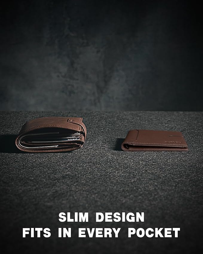 RUNBOX Wallet for Men, Slim Leather Bifold, RFID Blocking Card Holder | Minimalist Front Pocket Design, Credit Card Organizer, Holds 11 Cards, Large Capacity, Thin Profile, Birthday Gifts for Men