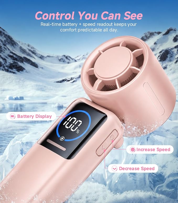 Turbo Portable Handheld Fan, 15000mAh Rechargeable Personal Fan for Travel | 15m/s Foldable Neck Fan with 100 Speeds, Up to 50H Runtime, Built-in USB-C Output and Display for Concerts and Outdoors