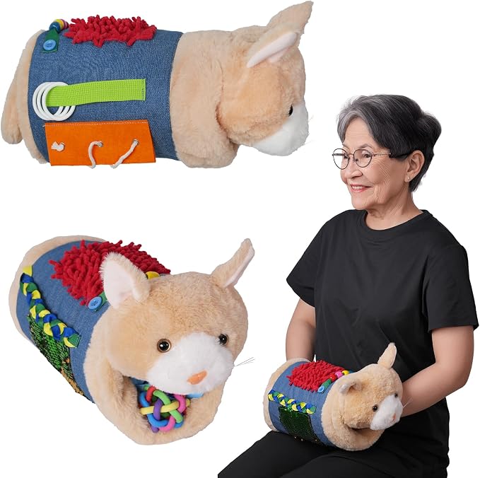 lefeke Fidget Muff Cat and Blanket for Elderly, Fidget Blanket for Dementia, Premium Dementia Activities for Seniors, Sensory Gifts for Nursing Home