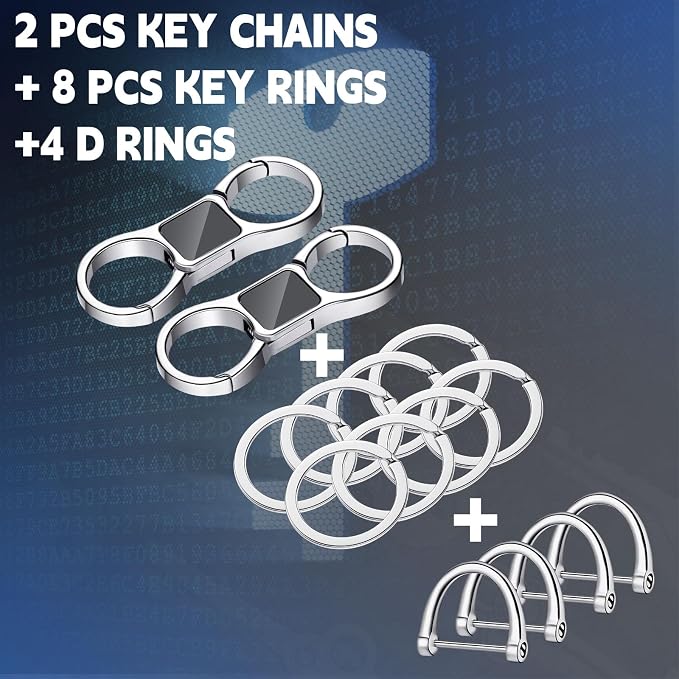 Yaocom 2 Pcs Keychain Quick Release Spring with 8 Stainless Key Rings and 4 D Rings Detachable Car Key Chain Spring Clip