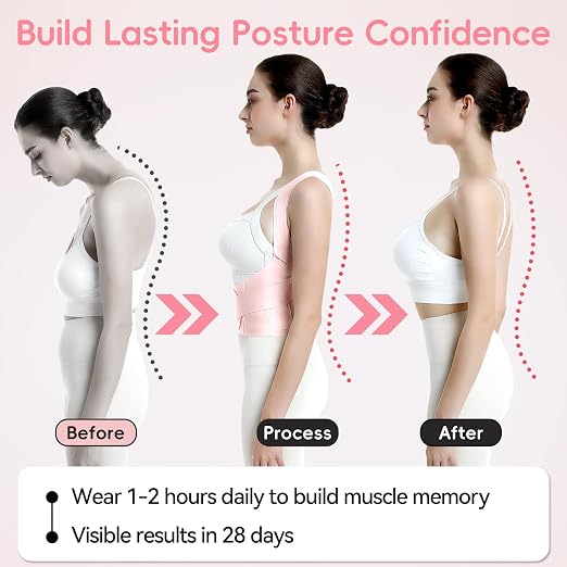 babaka Posture Corrector for Women, Invisible Lightweight Adjustable Back Brace for Upper and Lower Back Pain Relief, Hunchback, Hump, Scoliosis, Thoracic, Spine Corrector Under Clothes (Pink, Medium, Waist: 29''-35'')