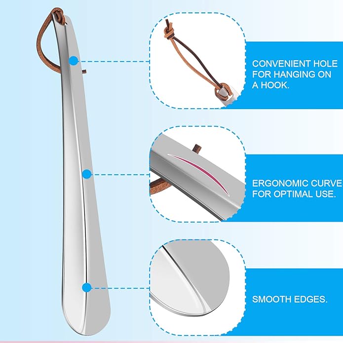 Shoe Horn Long 12 Inch, Premium Stainless Steel Shoehorn, Shoe Helper for Seniors, Shoe Horns for Pregnant Woman, Long Handle Shoe Horns for Men, Metal Shoe Horn for Kids or Adults