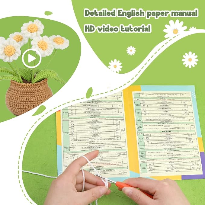 kgxulr Crochet Kit, Little Daisy Knitting Kit, Crochet Kit for Beginners | Crochet Kit for Beginners, Crochet Flower Kit, Beginner Crochet Kit for Adults with Step-by-Step Video Tutorials