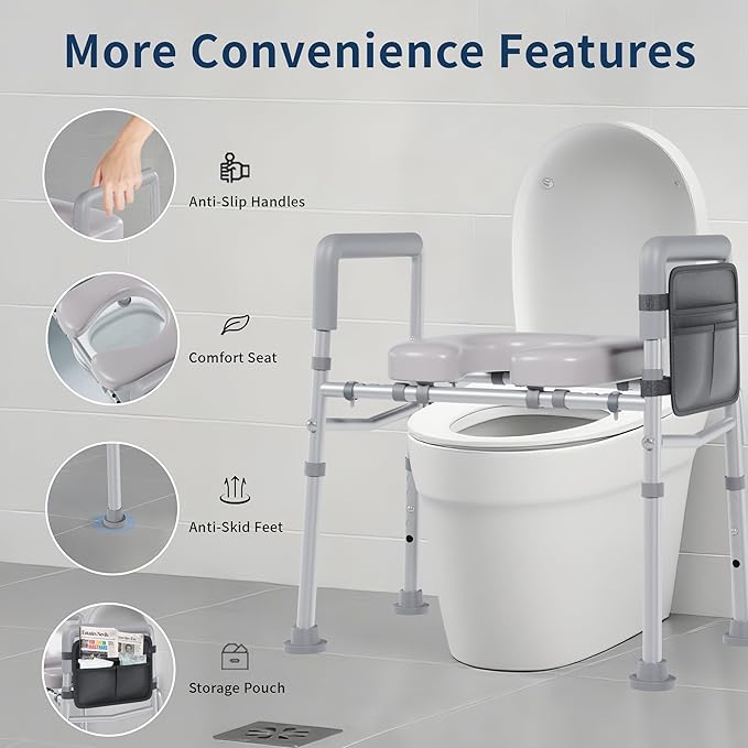 Toilet Seat Riser for Seniors, Raised Toilet Seat with Handles,Adjustable Height & Width, 400lb Raised Toilet Seat with Handles for Elderly, Handicap, Elevated, Pregnant, Fit Any Toilet