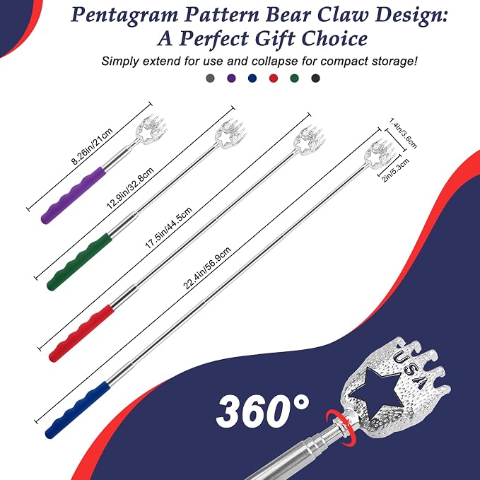 HOFASON 6pcs Back Scratcher Extendable, Metal Bear Claw Back Scratcher, Fathers Day Dad Gifts, Small Bulk Gift Stocking Stuffers for Men Women Adults Teens, White Elephant Gag Gifts