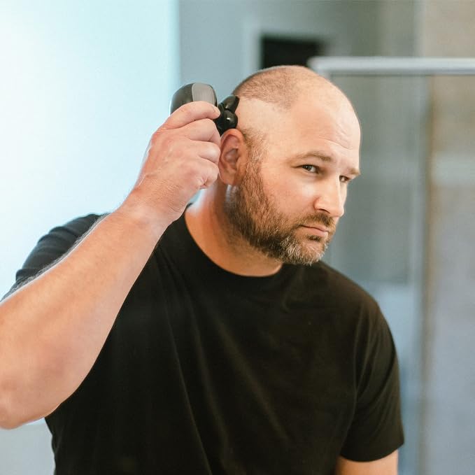 Freebird FlexSeries Electric Head & Body Hair Shaver - Mens Cordless Rechargeable Wet/Dry Skull Bald Head Back & Groin Waterproof Razor with Rotary Blades, Clippers, Nose Trimmer, Brush, Massager