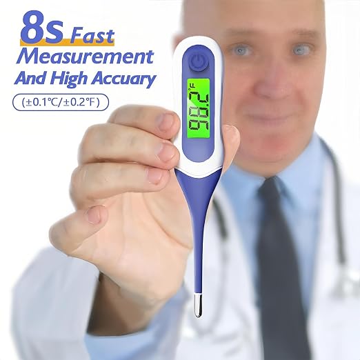 Digital Thermometer for Adults, Kids & Babies, 8-Second Fast Reading Oral Thermometer with Fever Alarm, Waterproof Baby Thermometer for Oral Rectal Underarm, 3-Color Backlit LCD,Storage Case Included