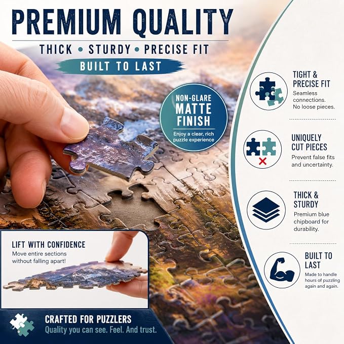 Adult Jigsaw Puzzle Foggy Mountain 1000 Piece | 20x27 inches. Features a majestic nature landscape scene, Great for game nights on a table, puzzleboard, or floor.