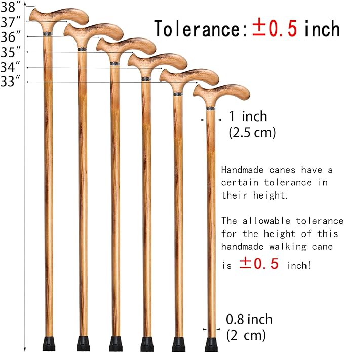 Wooden Walking Cane with 5 Height for Men and Women, Handmade Wood Cane with Comfort Grip Handle, Supportive Mobility Aid for Seniors, Fashionable & Classic Lightweight Stick