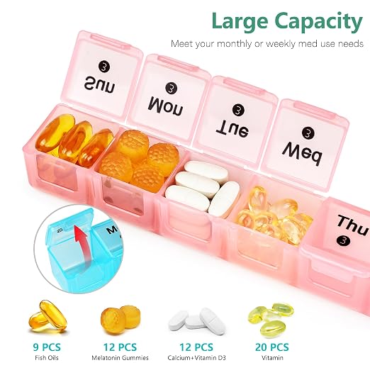 FHORAIN Monthly Pill Organizer 28 Day, 4 Weeks Pill Box 7 Day, XL Weekly Medicine Organizer for Vitamins, Fish Oil, Supplements (Multicolor+Black)