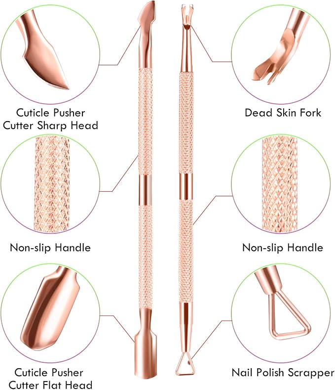 Cuticle Trimmer Cuticle Remover with Cuticle Pusher, XUNXMAS Professional Stainless Steel Durable Pedicure Manicure Tools Cutter Nipper Scissor Clipper for Fingernails and Toenails Rose Gold