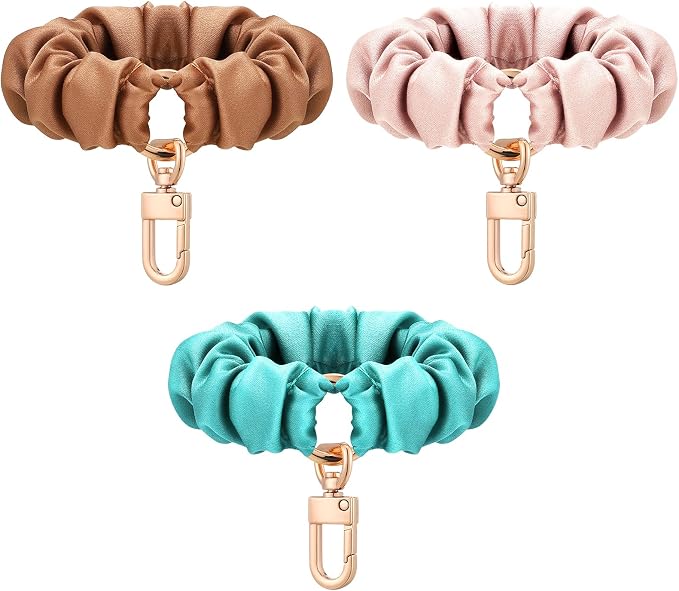 Jadive 3 Pcs Scrunchie Keychain Wristlet Cute Bracelet Stretchy Car Keyring Wrist Holder for Women Gym Travel Shopping