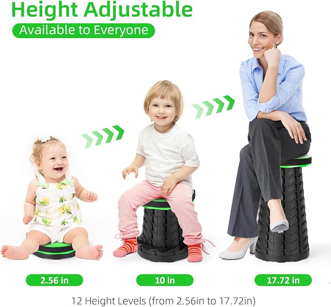 Qiguet Collapsible Stool, Folding Chair - Upgraded Portable Chair with Load Capacity 400lbs, Portable Stool for Camping Fishing Hiking - Folding Stool with Carrying Straps,Gifts for Fisherman (Green)