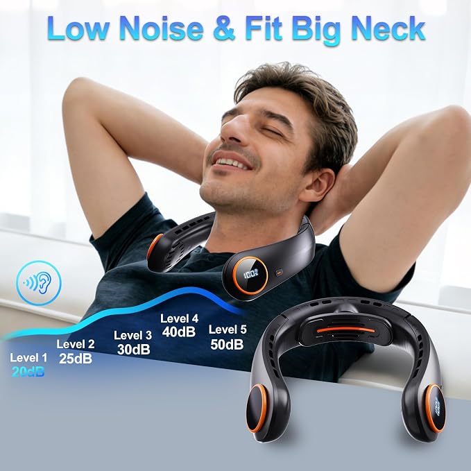 Portable Neck Fan, 5000mAh Bladeless Fan with 3 Built-in Fans, Instant Cooling 360° Surround Airflow & LED Display, Wearable Personal Fan for Outdoor, Travel, Gifts for Women Men (Black)
