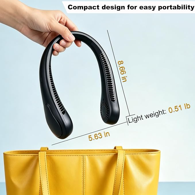 Portable Neck Fan,Rechargeable Personal Fan with 3 Speeds for Summer | Adjustable Width Neckfan, Birthday Gifts for Men Women Mom Dad, Hands Free Cooling Fan(Black)