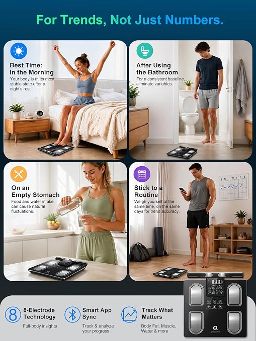 Arboleaf Smart Scale with Handle Display - 8-Electrode Body Pod Fat Scale, 50+ Metrics (BMI, Muscle, Visceral Fat), Bluetooth Scale for Body Weight, Unlimited Users, Home & Gym 400lbs, Black