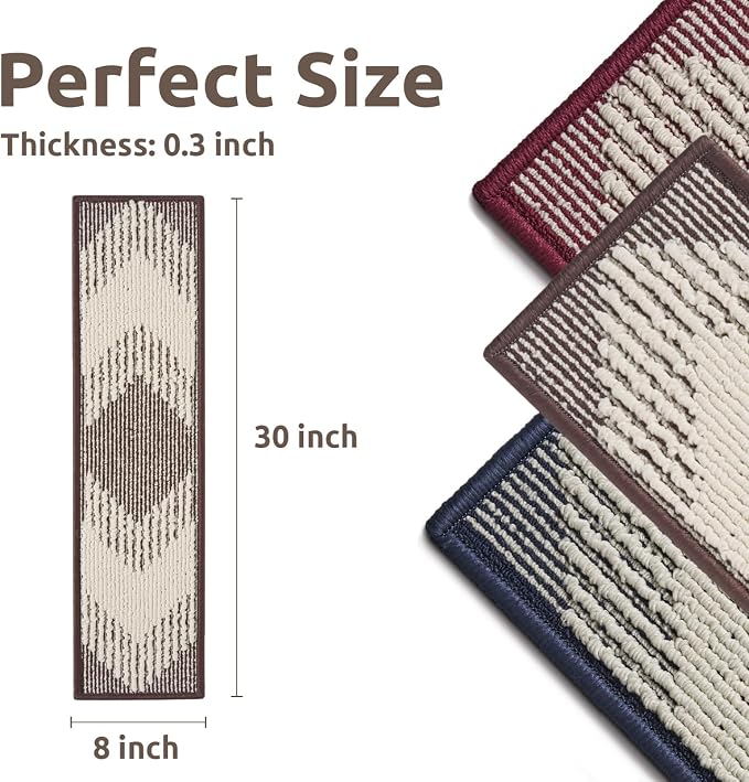 PADOOR 15PC Stair-Treads Non Slip, 3D Peel and Stick Stair Treads for Wooden Steps Indoor, Stair-Carpet Treads Washable Reusable Adhesive Stair-Runner Rugs for Kids and Dogs 8"x30" Chocolate