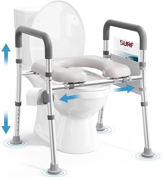 Soundfuse Toilet Seat Riser for Seniors, FSA HSA Eligible Raised Toilet Seat with Handles, Adjustable Height & Width, 400lb Handicap Elevated Toilet Seat, Fit Any Toilet