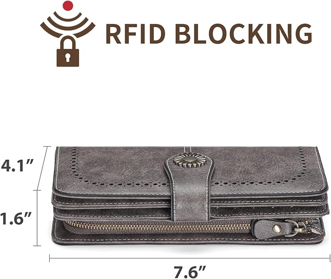 SENDEFN Wallets for Women Leather Credit Card Holder with RFID Blocking Large Capacity Wristlet | with RFID Blocking