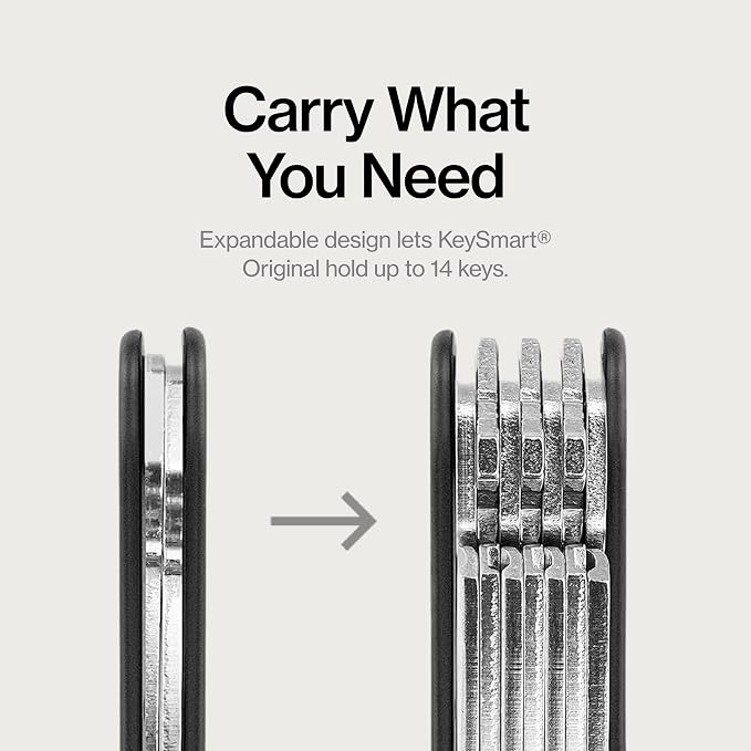 KeySmart Original Key Holder - Compact Key Organizer for Key Chain, Minimalist Clutter-Free EDC Keychains Key Ring, Black, 8 Keys, 2 Pack