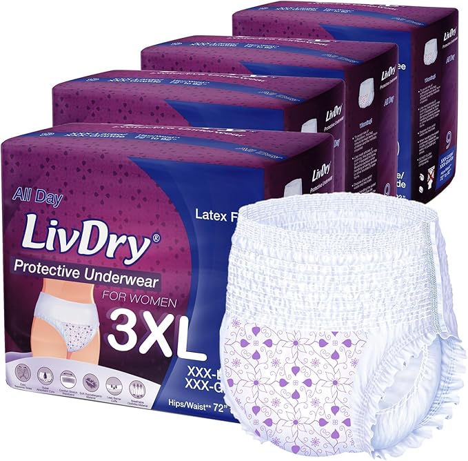 Livdry Adult Diapers for Women, Premium Incontinence Underwear, Comfortable and Absorbent for All Day or Overnight Protection (Case, XXX-Large)