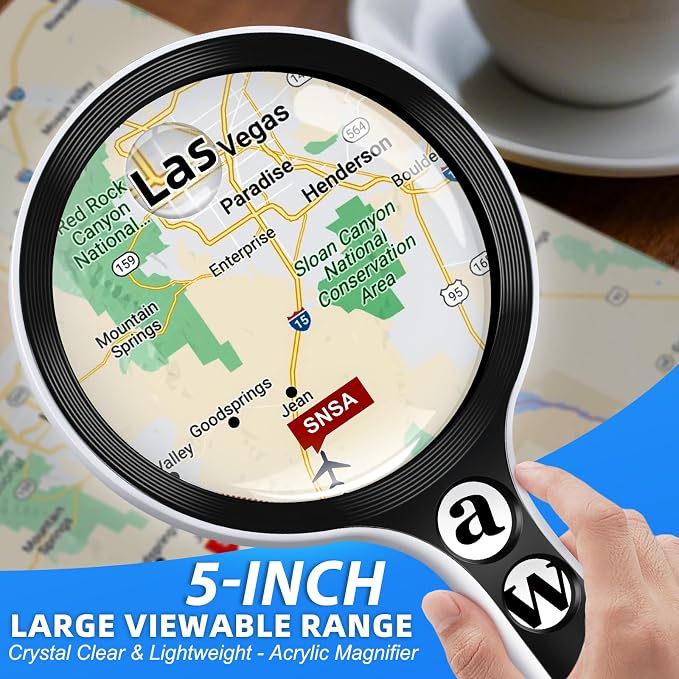 Large Magnifying Glass with Lights,10X 25X 45X 60X Lighted Magnifier | 5-inch Page Magnifier LED Lights,Handheld Magnifying Glass for Reading Small Prints & Low Vision Seniors with Aging Eyes